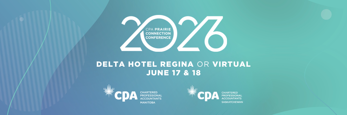 2026 CPA Prairie Connection Conference logo on a blue gradient background with the words Delta Hotel Regina or Virtual, June 17 & 18 on top..